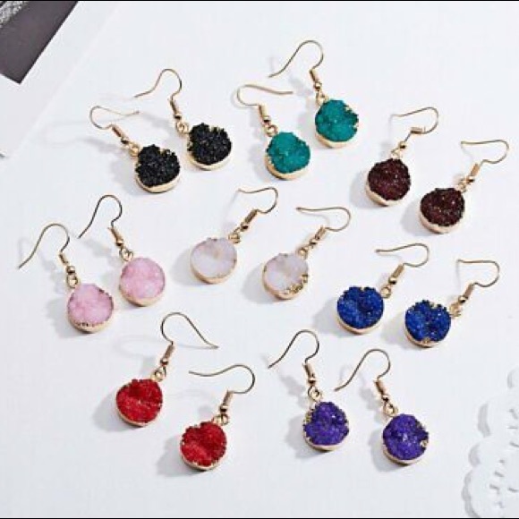 Stone Druzy Resin Drop Dangle Earring Black - Picture 3 of 5